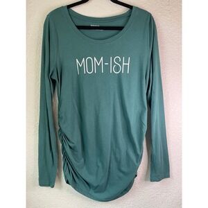 Motherhood Maternity Top Mom-ish Long Sleeve Ruched Sides Green‎ L